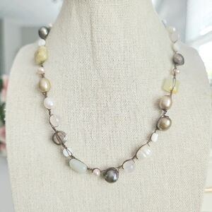 Multi Gemstone Genuine Pearls Strung Necklace